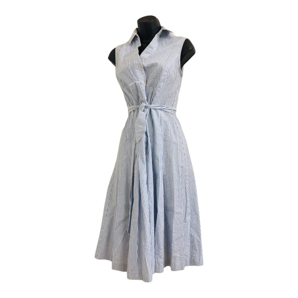 JonesNY white blue pinstripe button down seersucker style cotton Dress size 4 - Picture 2 of 16